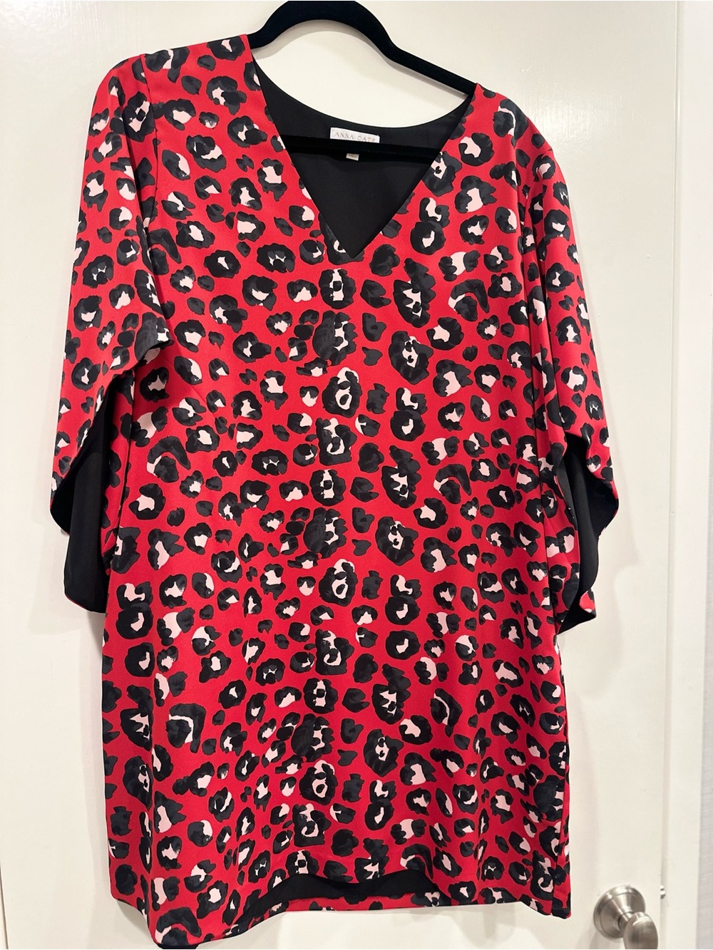Red Leopard Print V-Neck Women’s Dress